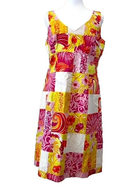 VTG Lilly Pulitzer Kings Court Patchwork Shift Dress Pink Yellow Preppy Beach 8