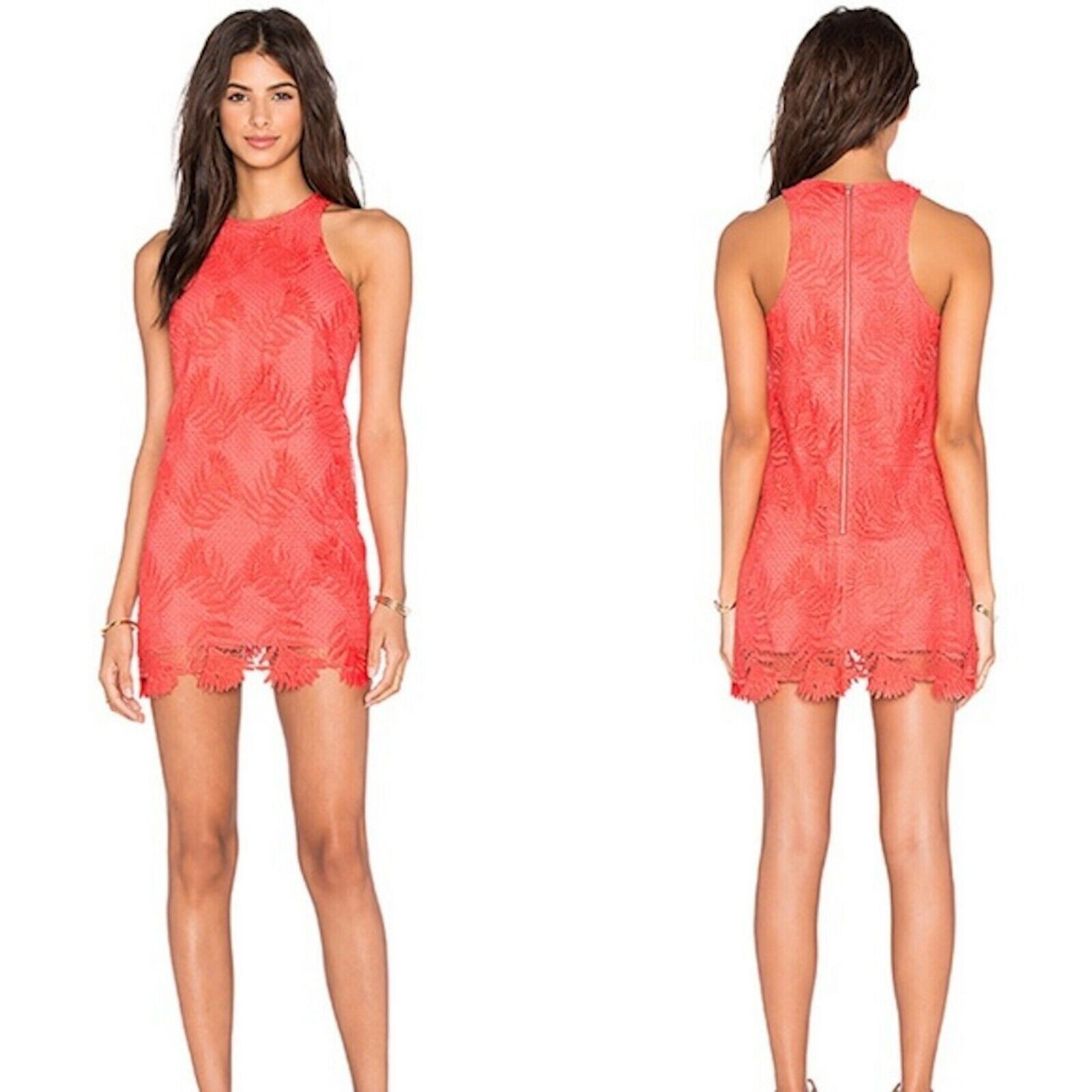 Lovers + Friends Caspian Lace Mini Shift Dress Coral XS Boho Revolve