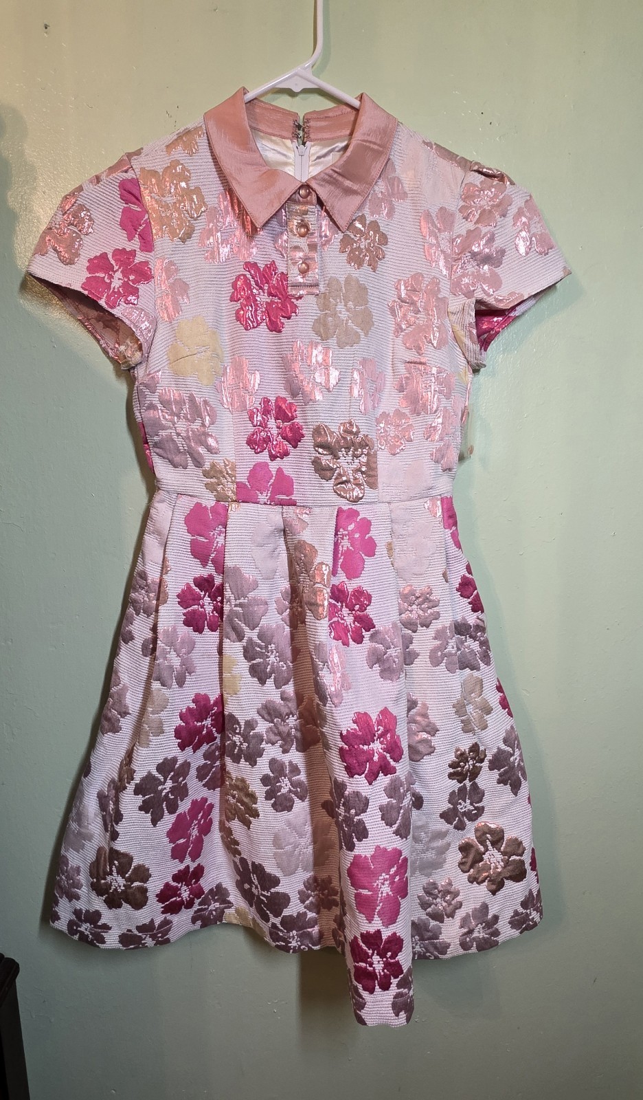 ModCloth Metallic Brocade Floral Mini Dress Size S Regency Retro Mod Coquette