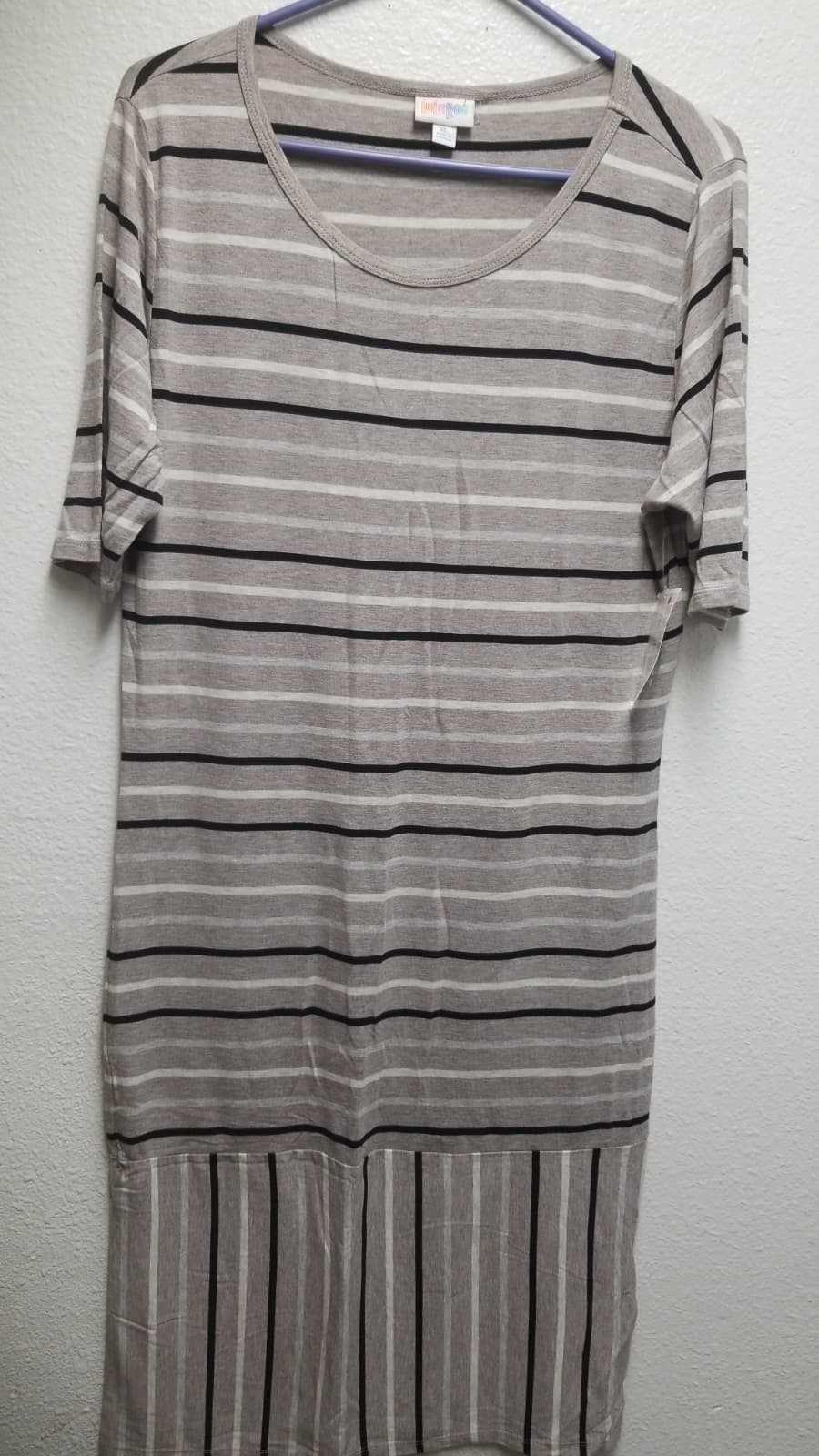 Lularoe Julia DRESS Gray, Black, White Striped Rayon Spandex Stretch XL NWT