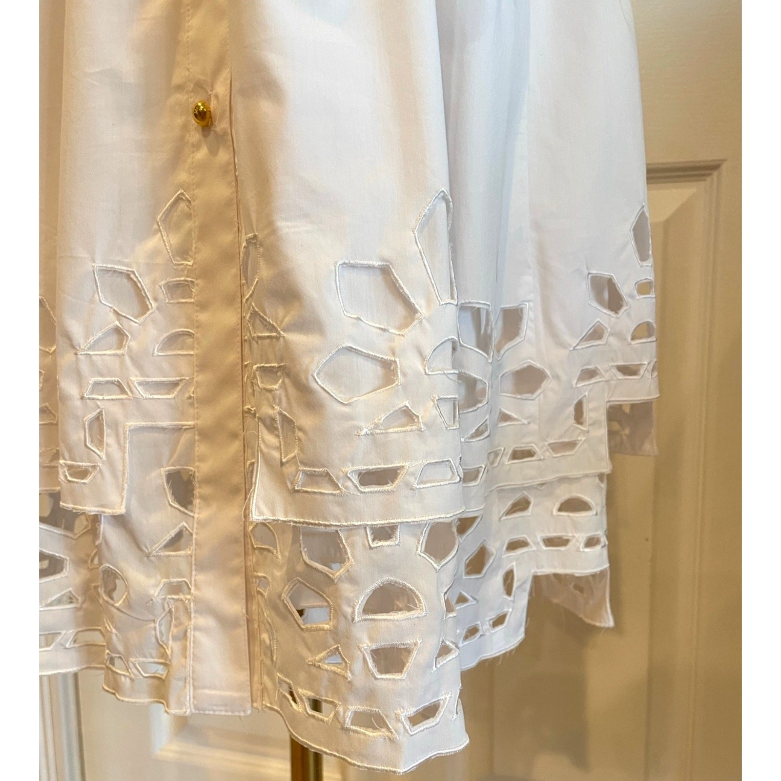 Chetta B White Cotton Blend Sleeveless Belted Midi Shirt Dress Coquette Size 6