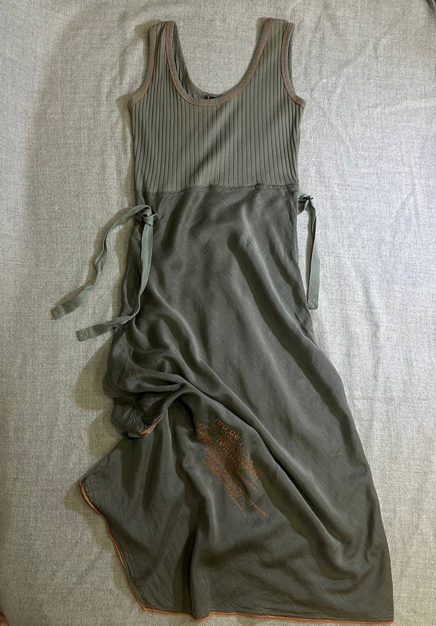 Vintage Cop Copine Silk Blend Midi Dress Khaki Green Y2K Avant Garde Archival S