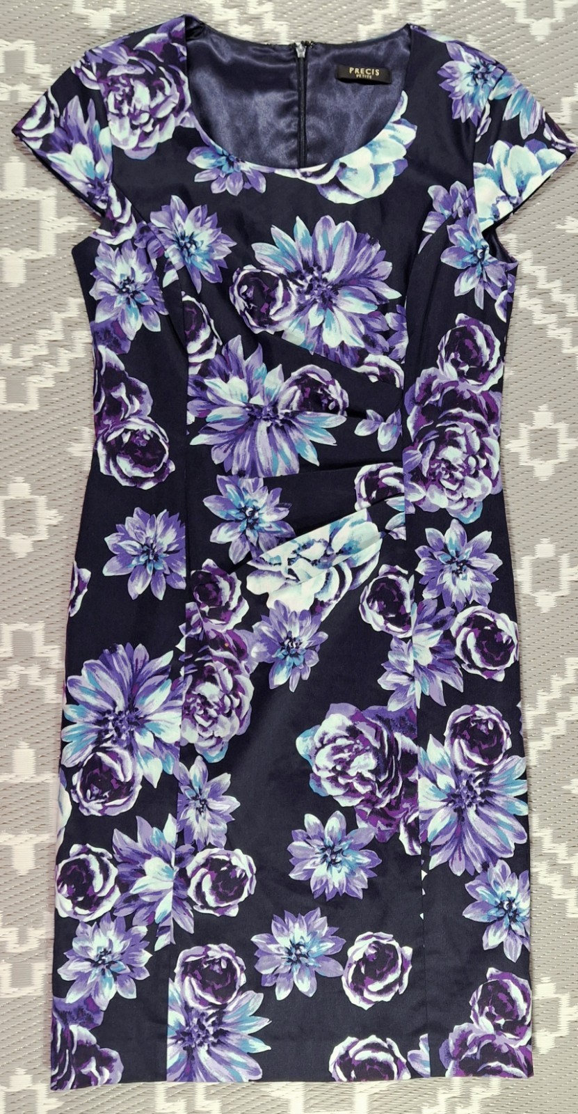 Precis Petite Womens Navy/Purple Floral Dress Wedding Cruise UK 10 Cotton Blend