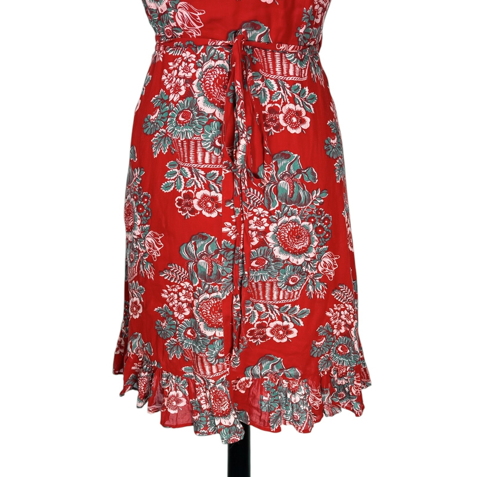 Denim & Supply Ralph Lauren Womens M Red Floral Wrap Dress Cotton Boho Ruffle