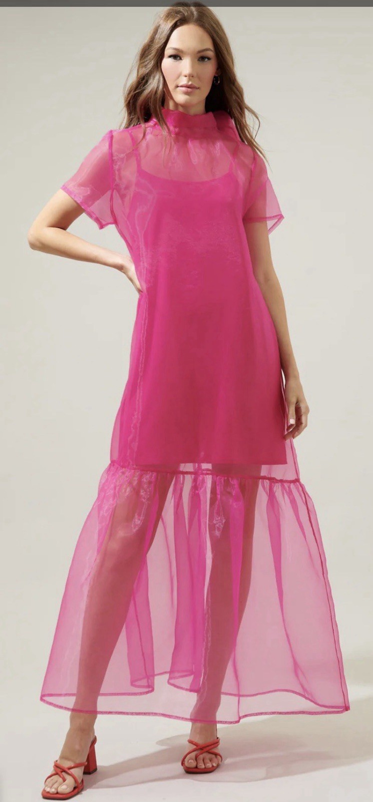 SUGARLIPS DRESS WOMENS SIZE Small Dime Organza Mockneck Maxi Dress Pink Summer