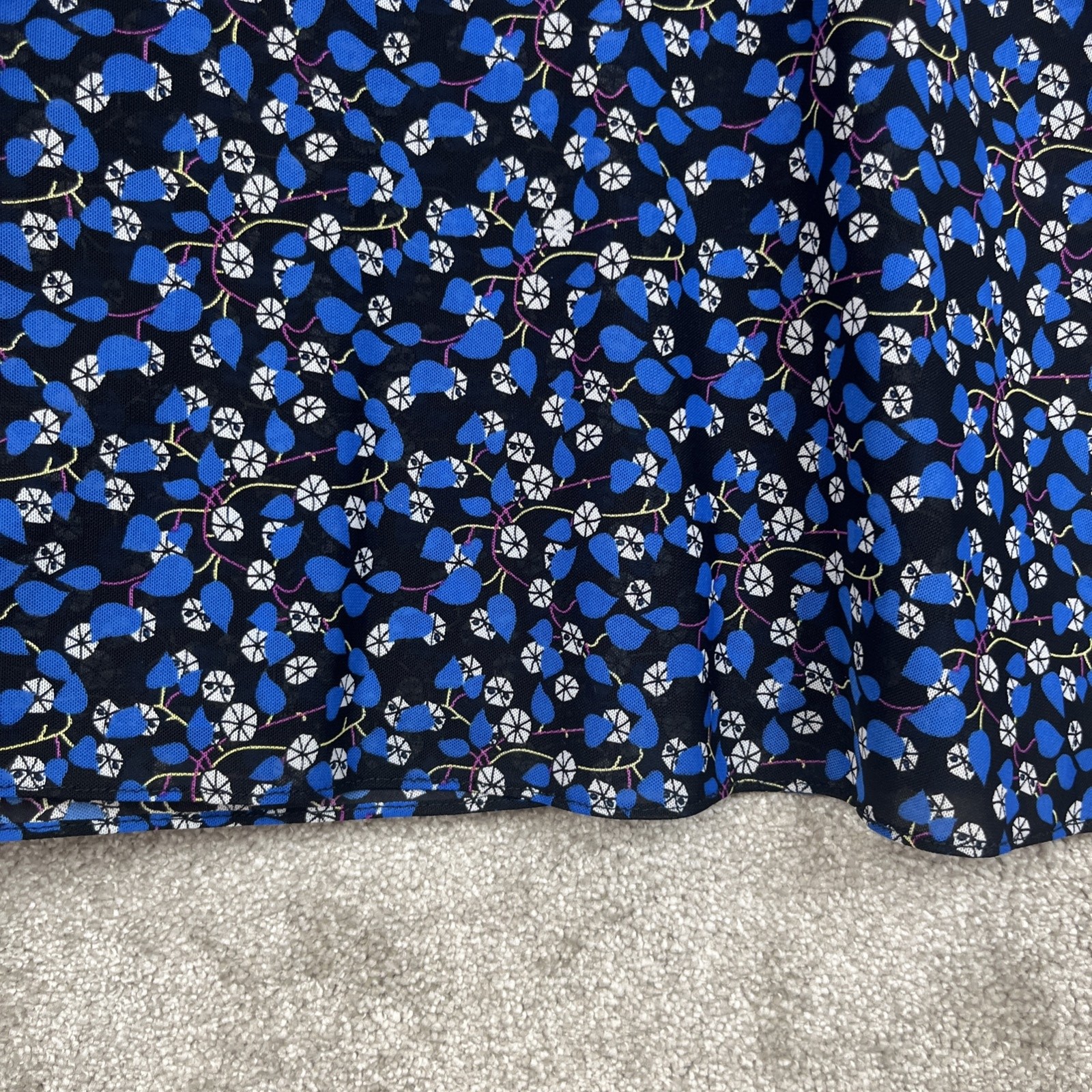 Cabi Dress Womens Small Blue Black Floral Long Sleeve Ruched Boho Fall- 3591