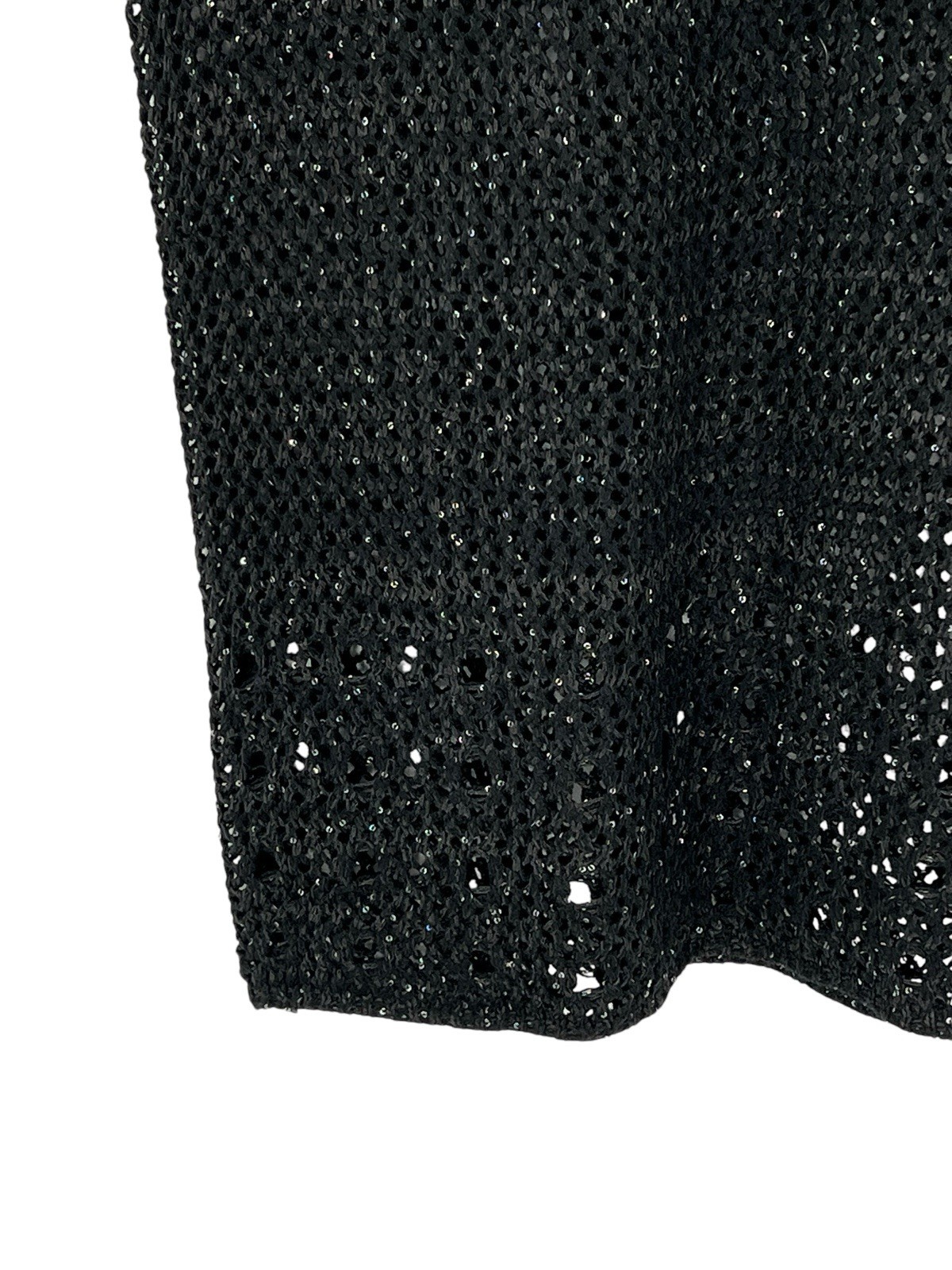 Line & Dot Sweater Dress Cover Up Black Shimmer Crochet Sleeveless Eyelet Size L