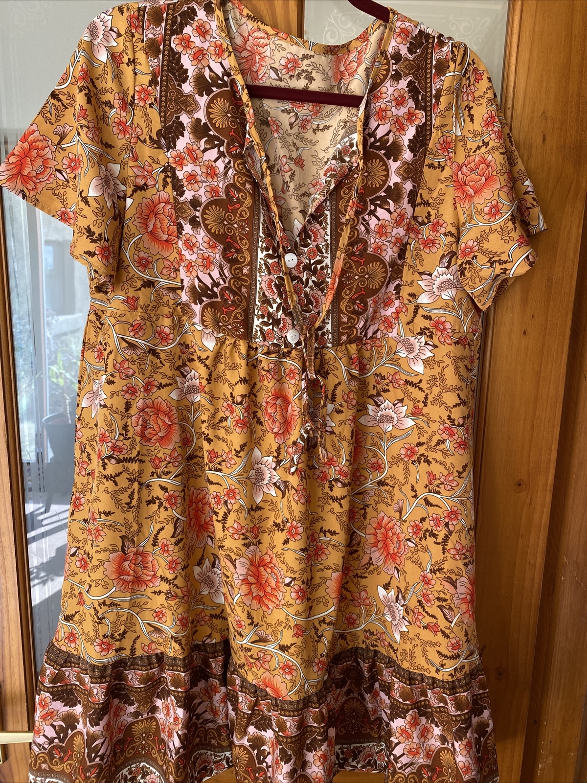 SHIEN WOMENS vintage knee length floral summer dress size L hippy boho