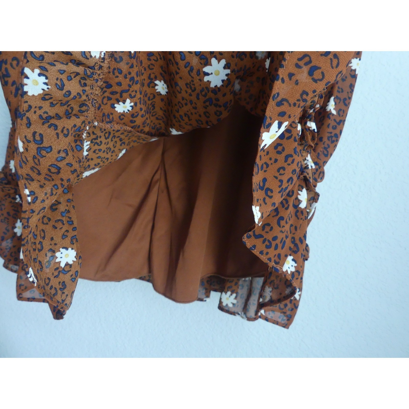 B. Smart Brown Leopard Daisy Print Mini Dress Size 13 NWT