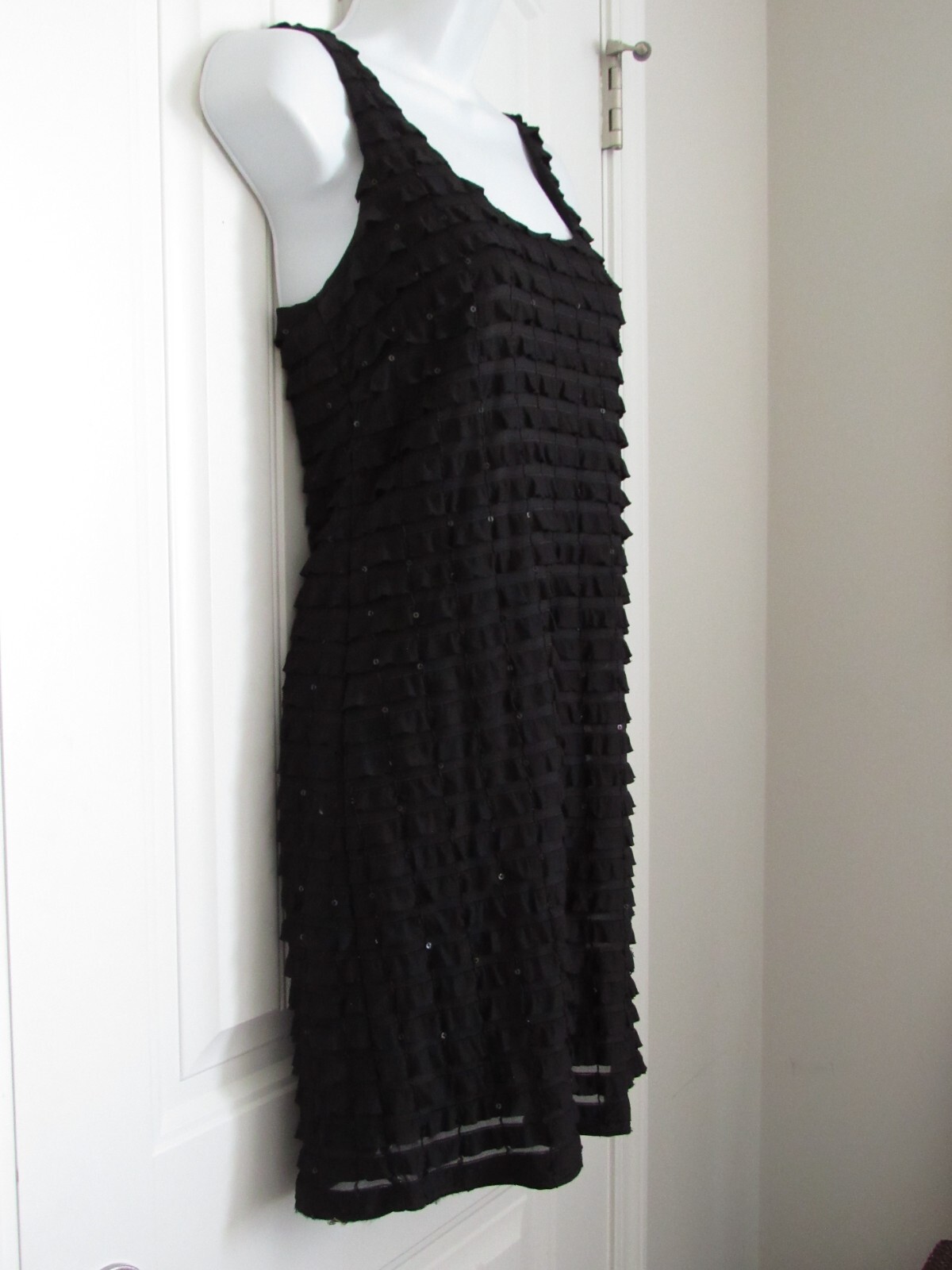 Gibson ~ Sleeveless Scoop Neck Black Ruffle Sequin Short Dress ~ M