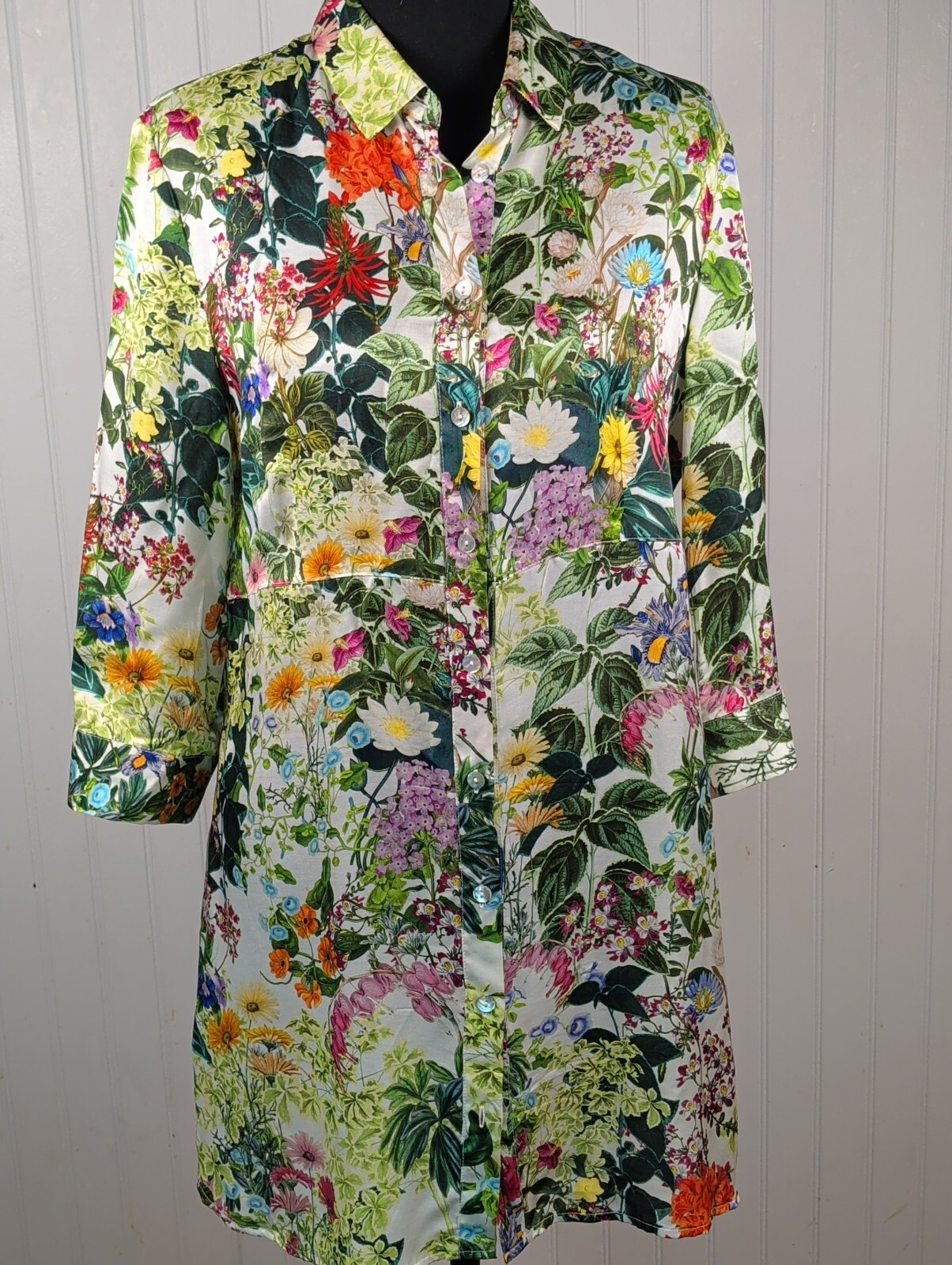 Zanetti 1965 Italy Botanical Floral Wildflower Button Front Shirt Dress Size M