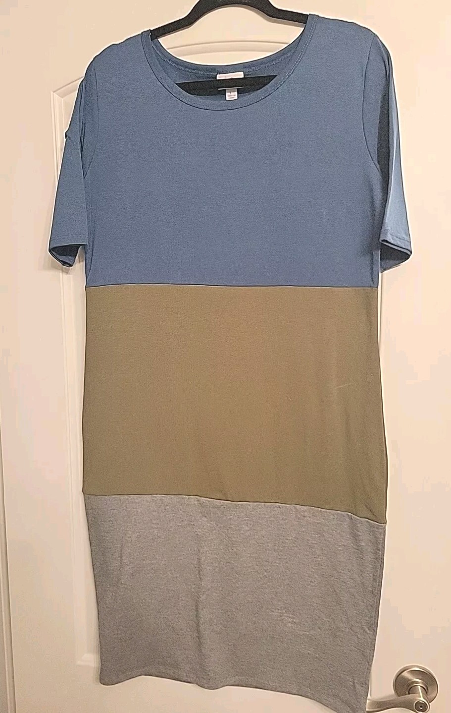 Lularoe Julia Bodycon Color Block Dress Size Large Blue Green Gray Stretchy