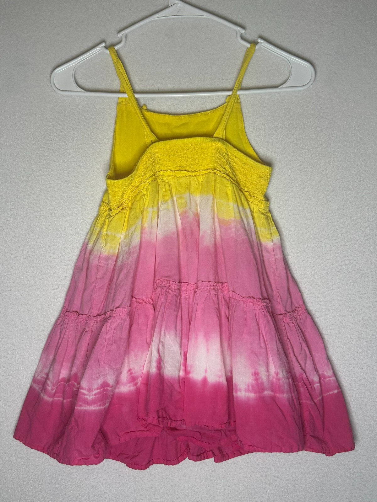 Yellow, White, and Pink Spaghetti Strap Tiered Sundress Girl’s Medium