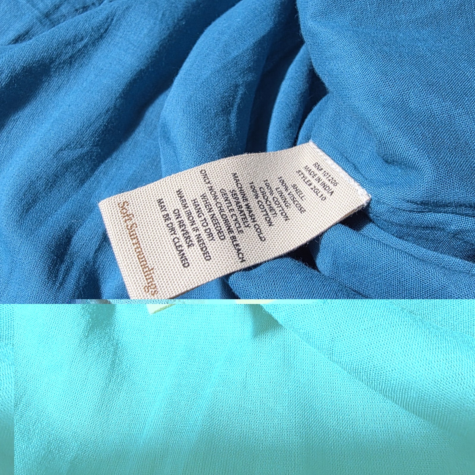 Soft Surroundings Meara Womens Mini Gauze Dress Size L Teal Blue Slip Lined NWT