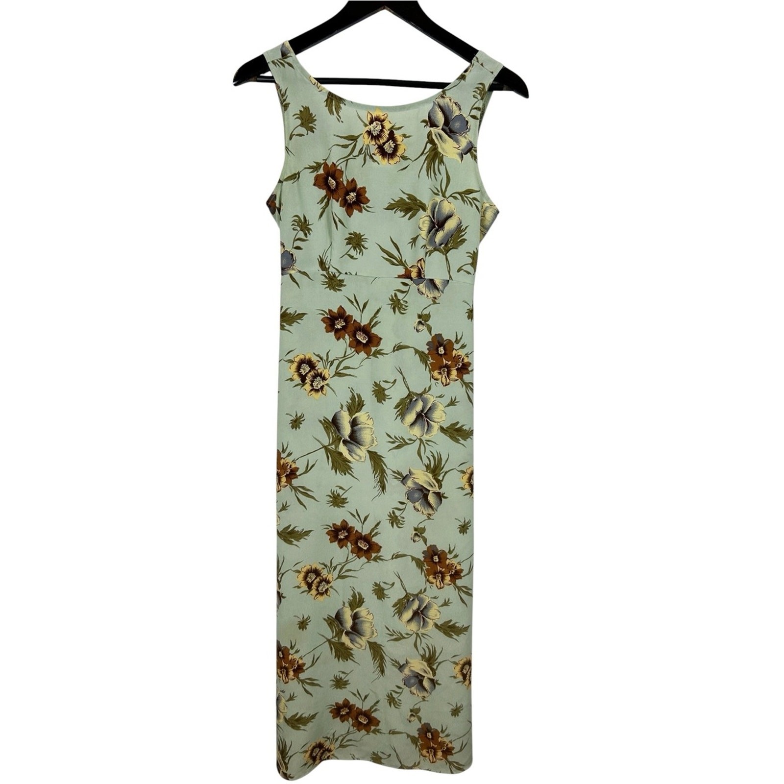 City Triangles VTG Maxi Dress Sleeveless Size 5 Made in USA Sage Green Floral