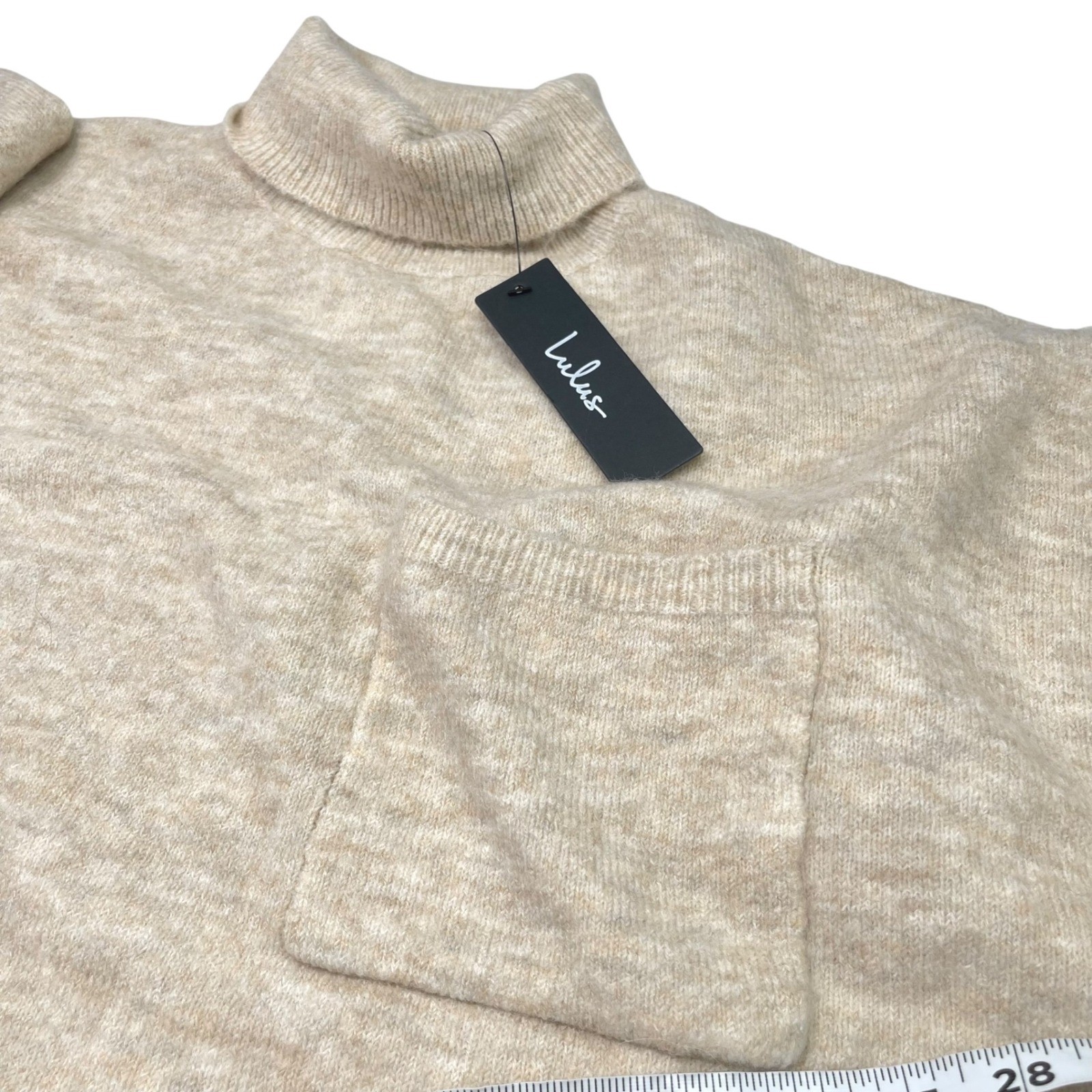 NWT Lulus Soft Knit Turtleneck Mini Sweater Dress Heather Beige Sz L Cozy Light