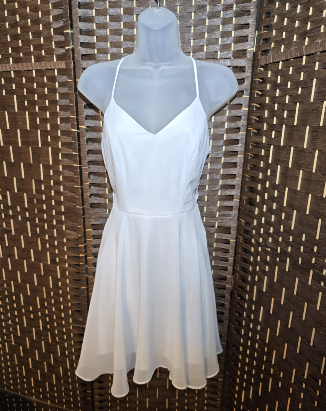 Skater Dress Mini Crochet Lace Back Fit & Flare 5 White Fairycore Coquette Glam
