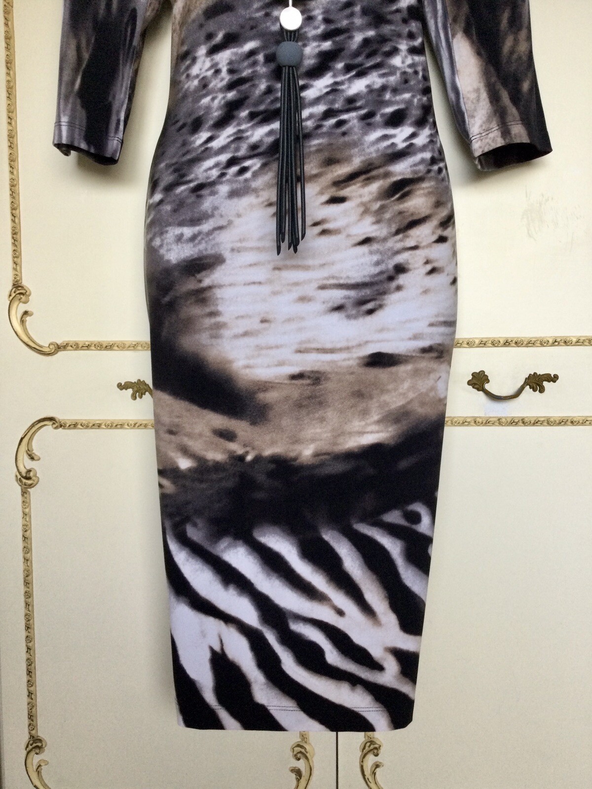 PICADILLY UK 10 Canadian Designer Black / Ivory Multi Print Dress NWT RRP £159