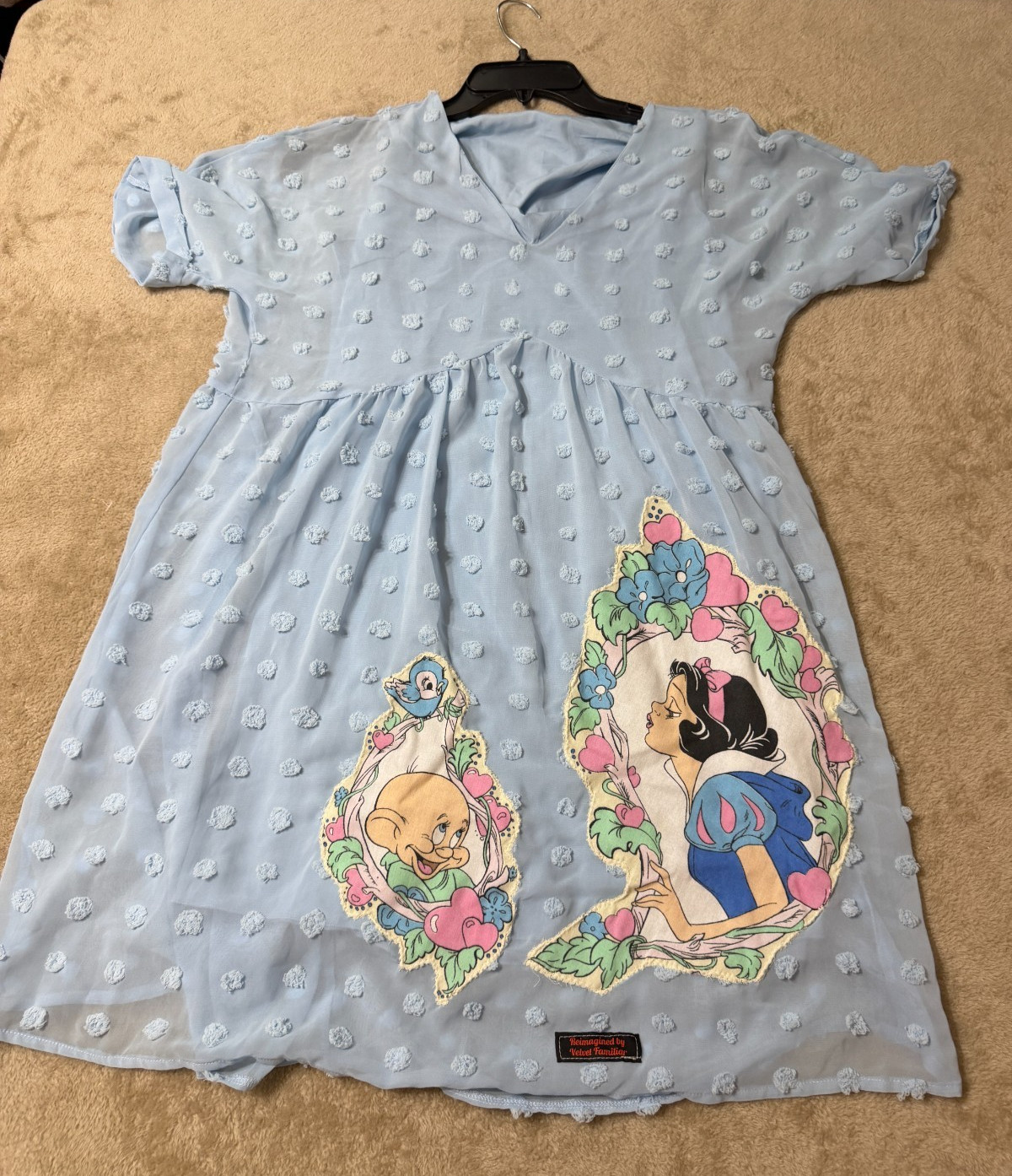 OOAK Snow White Dopey Upcycled Dress Womens Medium Blue Swiss Dot Babydoll