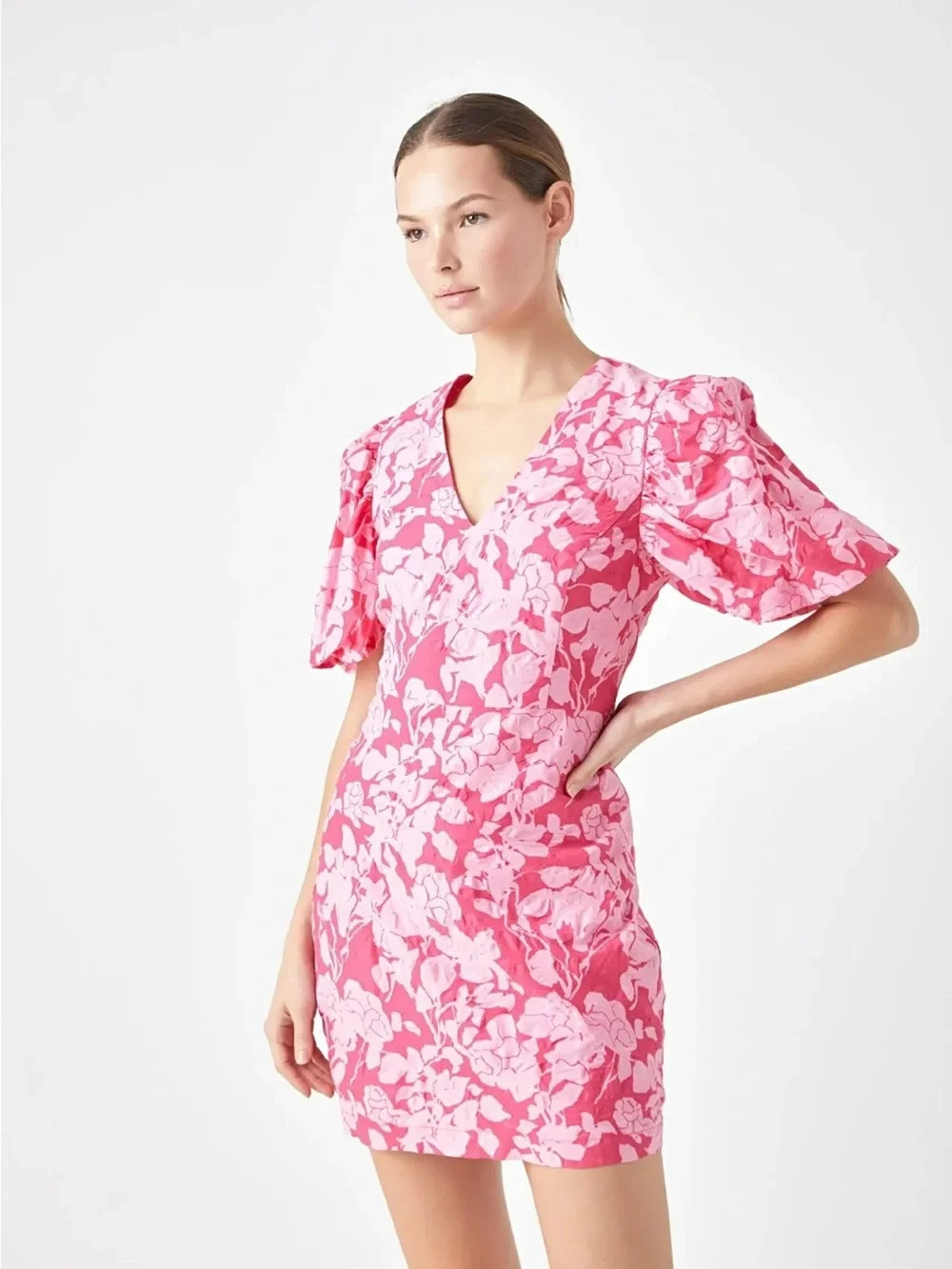 Endless Rose Pink Floral Mini Dress with V Neck Size Medium M