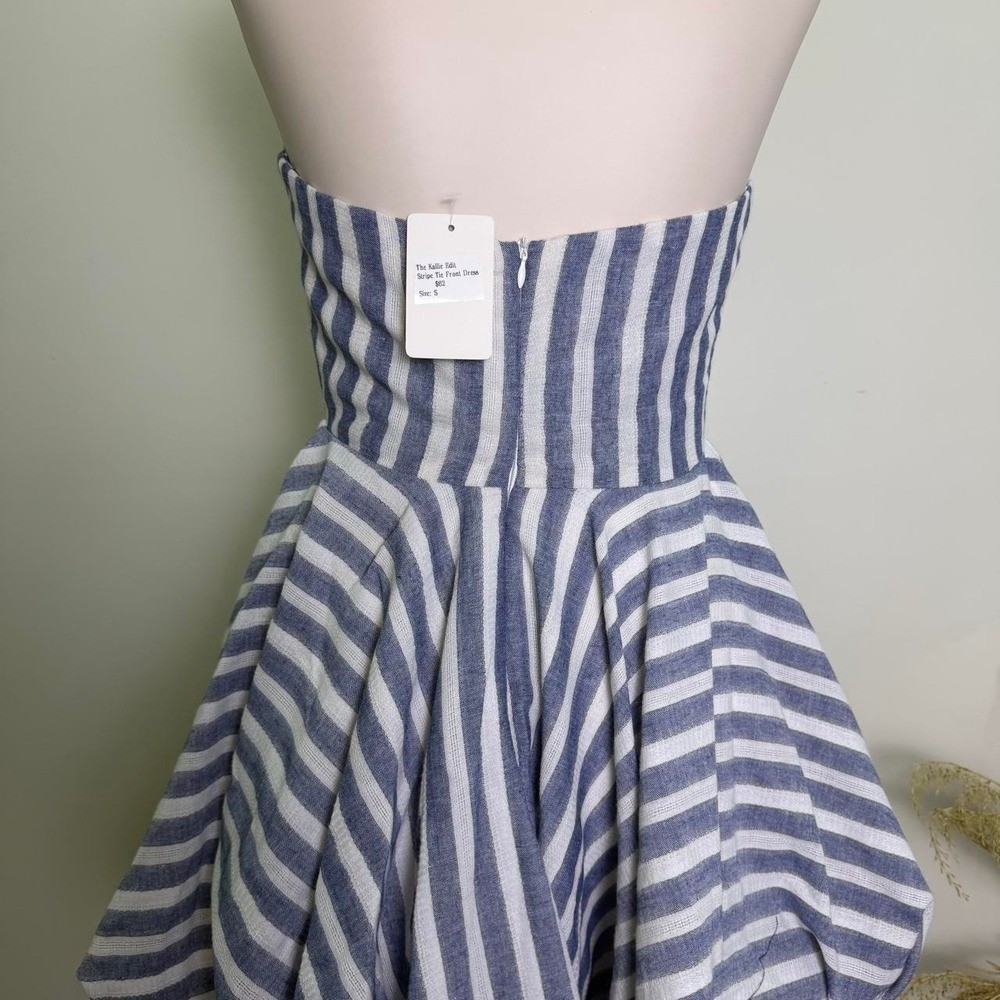 Luxxel S Blue & White Stripe Tie-Front Halter Bubble Mini Dress