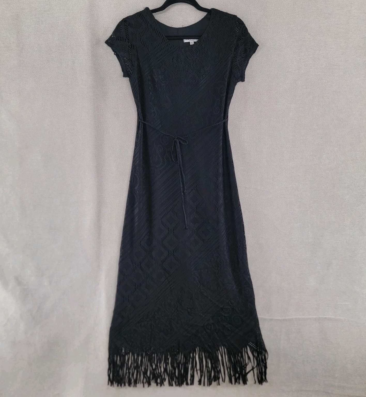 Harlow Womens Dress Vtg Y2K Crochet Fringe Fairy Grunge Belted Maxi Size 6 Black
