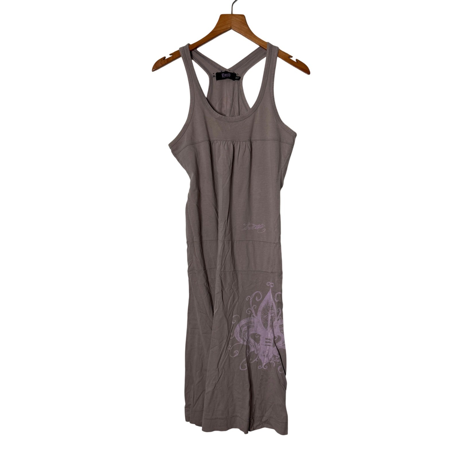 Truth So Armor Y2K Fleur De Lis Racerback Tank Dress Taupe Womens Medium