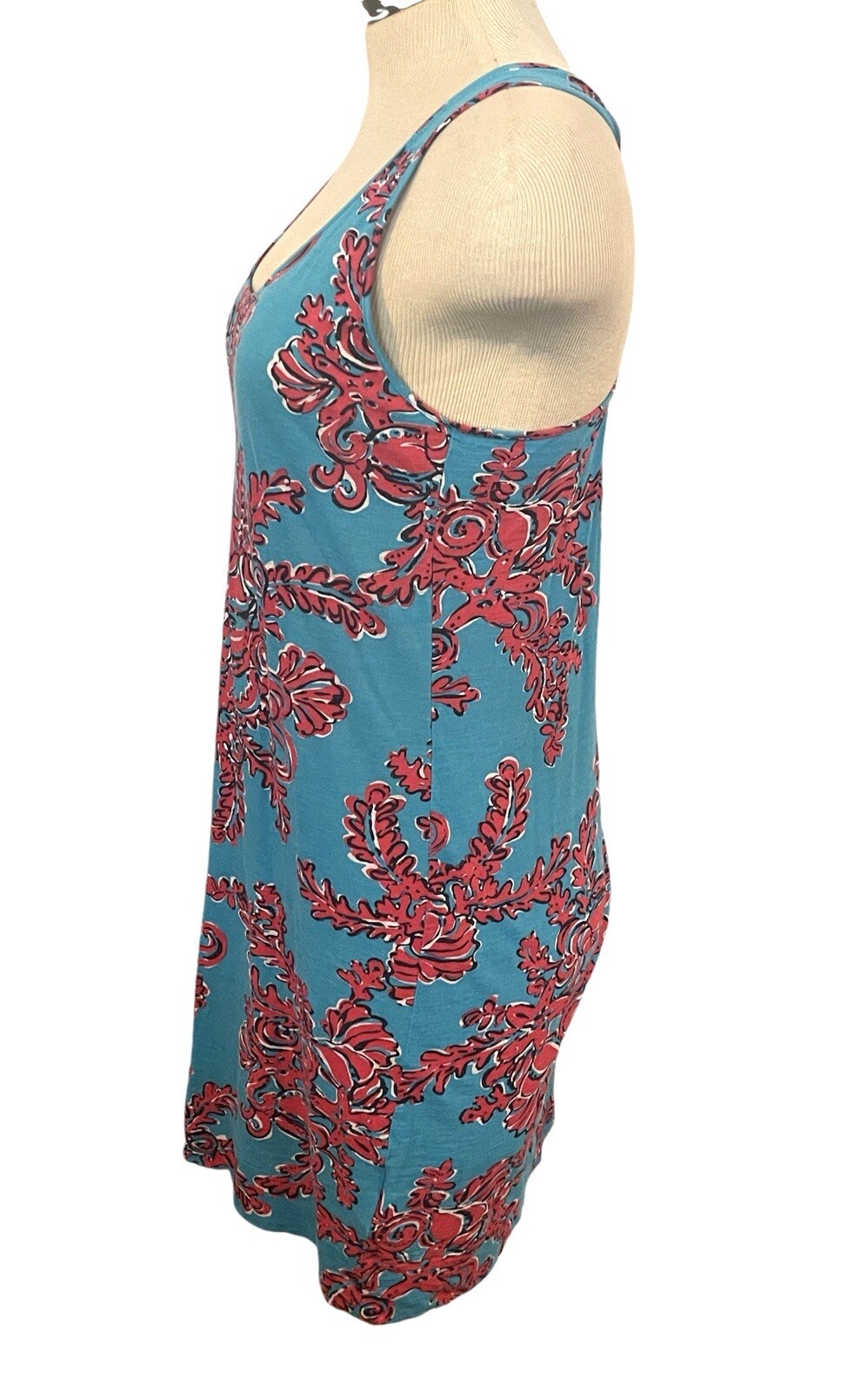 LILLY PULITZER Small Shore Searulean Blue Red Racer Back Tank Boho Cruise Dress