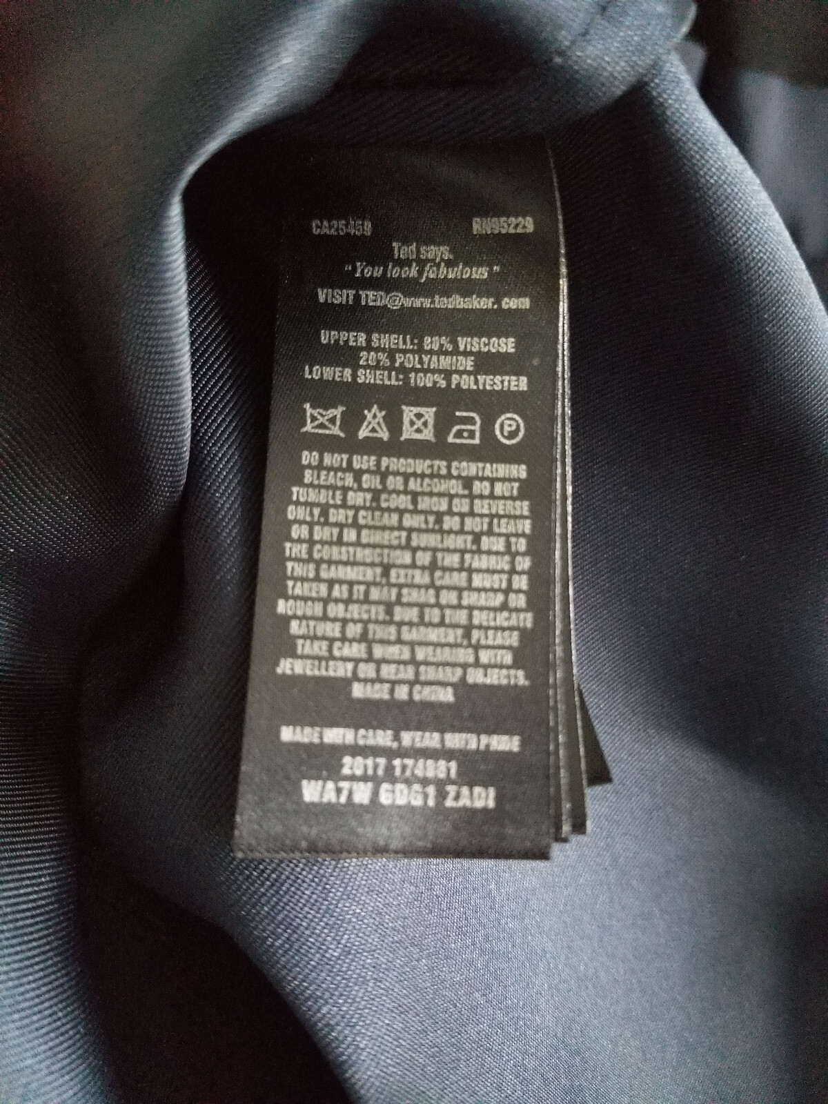 Ted Baker Zadi Long Sleeve Full Skirt Dress Size 4 UK 14 Dark Blue Black Navy