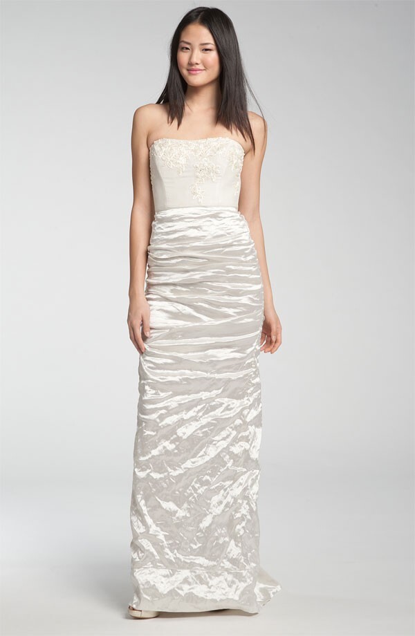 Nicole Miller Embroidered Bodice Ruched Satin Gown-Size 14 (#247B)