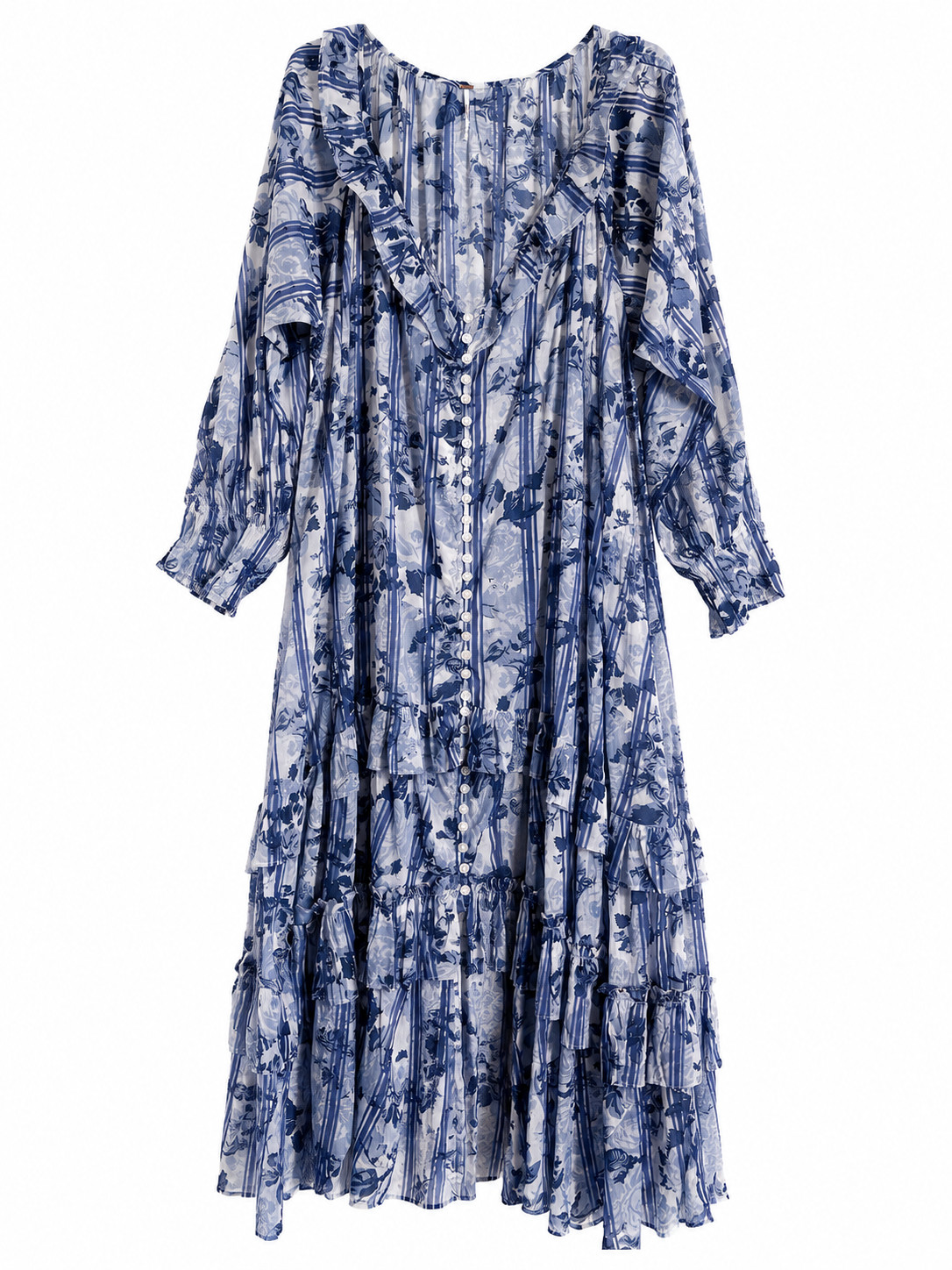 Free People Flowy Boho Maxi Dress – NWT – Size Medium – Blue Floral – $168 Retai