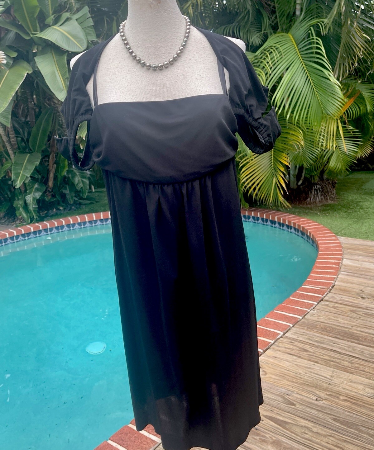 Chanel Evening Dress Pull-Up Off-Shoulder Sleeve Little Blk Dress FR36 S 4 LBD