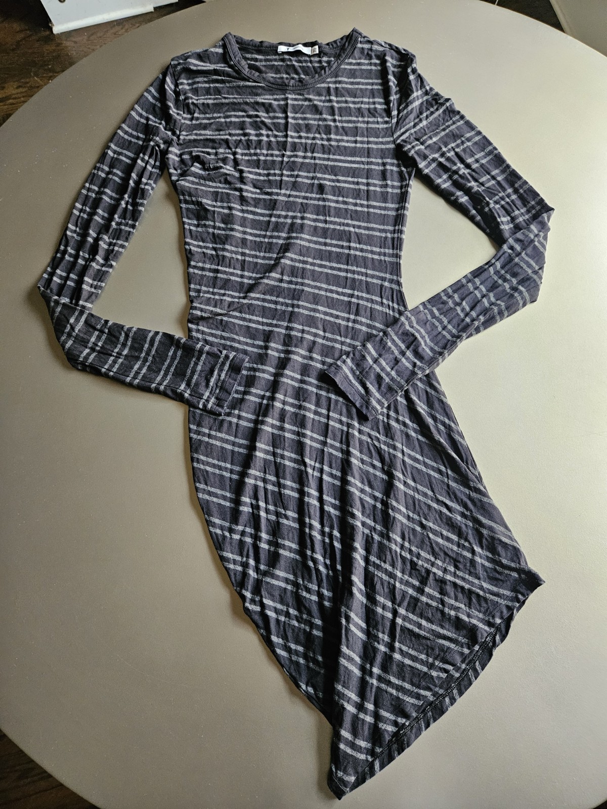 Alexander Wang Black And Gray Striped Long Sleeved Dress Size Small