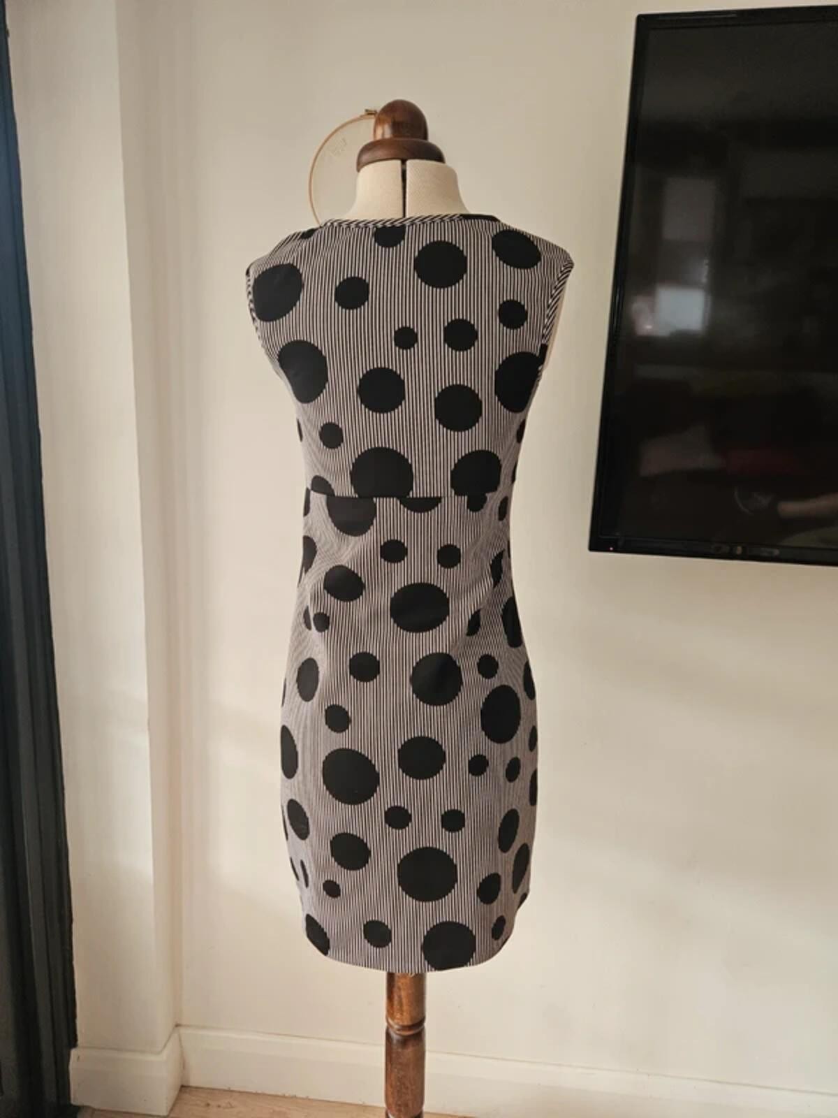 Fervente Black & White Polka Dot Stripe Stretch Dress