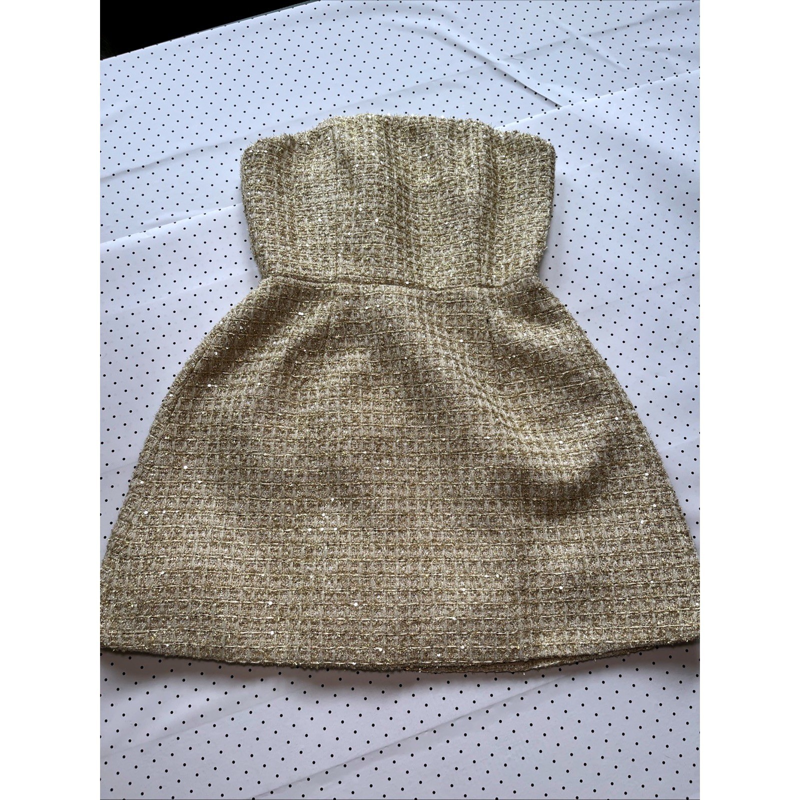 Hello Molly Gold Strapless Tweed Mini Dress Sequin Bouclé Cocktail Party NWT Sml