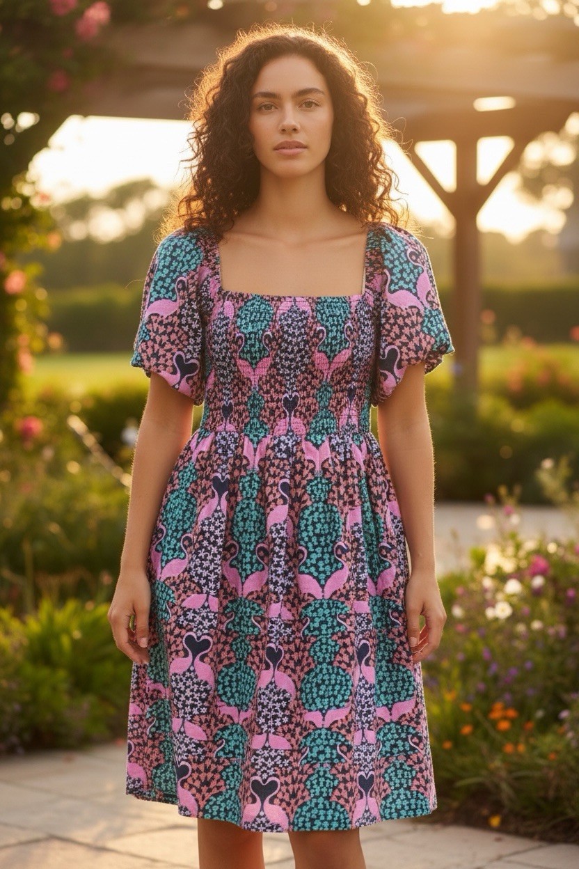 NWT Simply Southern Ladies Tropical Patterned Scallop Dress Flamingos Sz M NEW