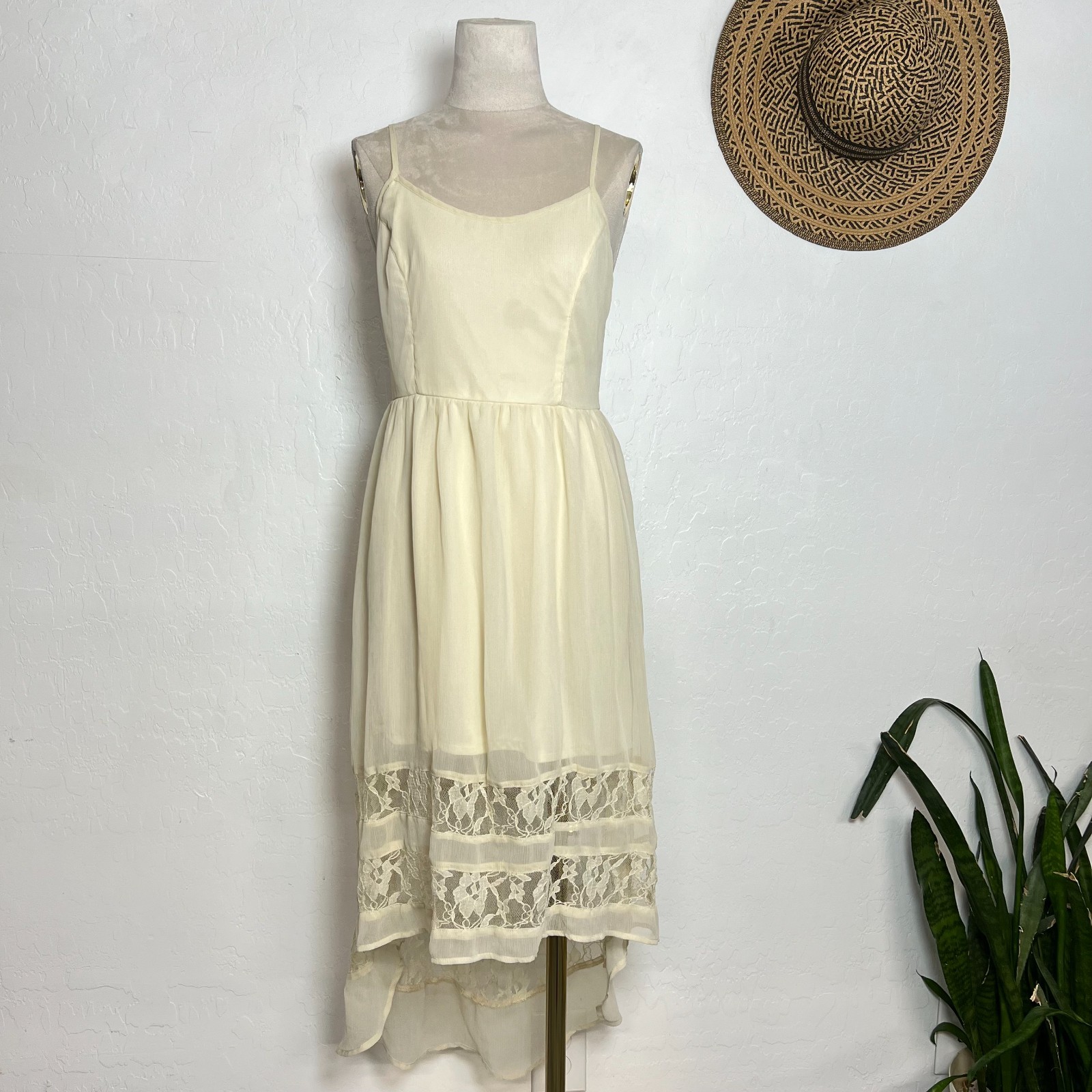 Band of Gypsies midi sun dress sz S beige lace drapery feminine bride wedding