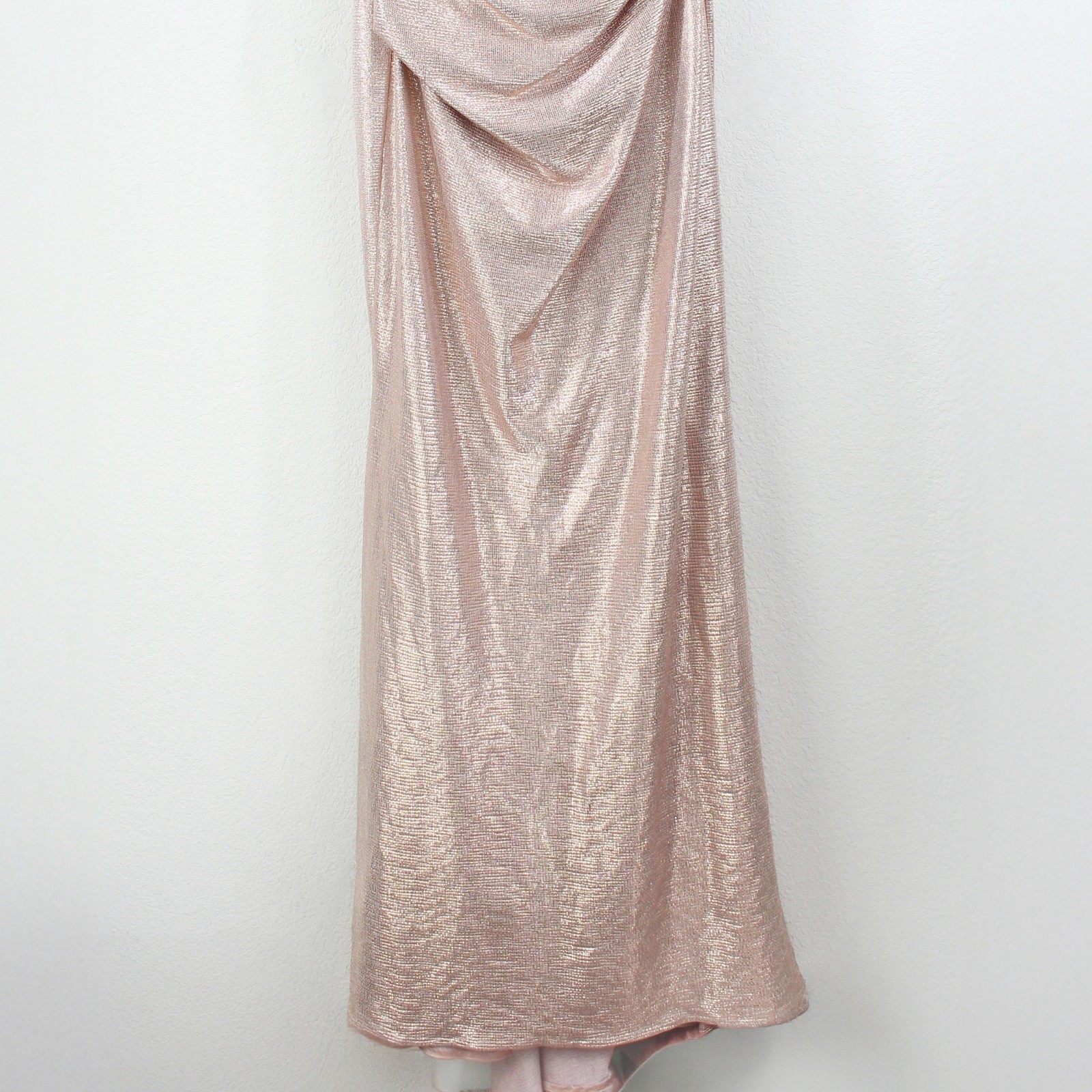 NWT TALBOT RUNHOF Cape-effect Gathered Metallic Stretch-jersey Gown, EU 42/US 12