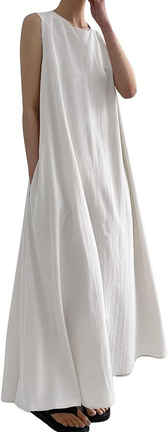 Women Casual Sleeveless Maxi Dress Ruffle Shift Dress Flowy Beach Summer Long