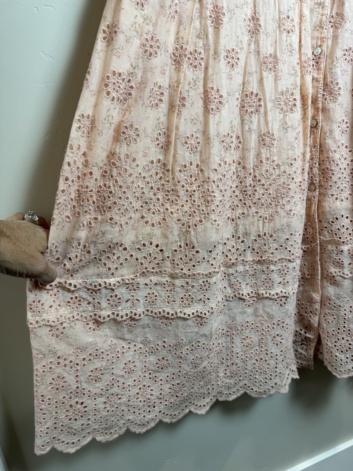 LoveShackFancy Helena Pink Eyelet Floral Square Neck Puff Sleeve Maxi Dress SZ 8