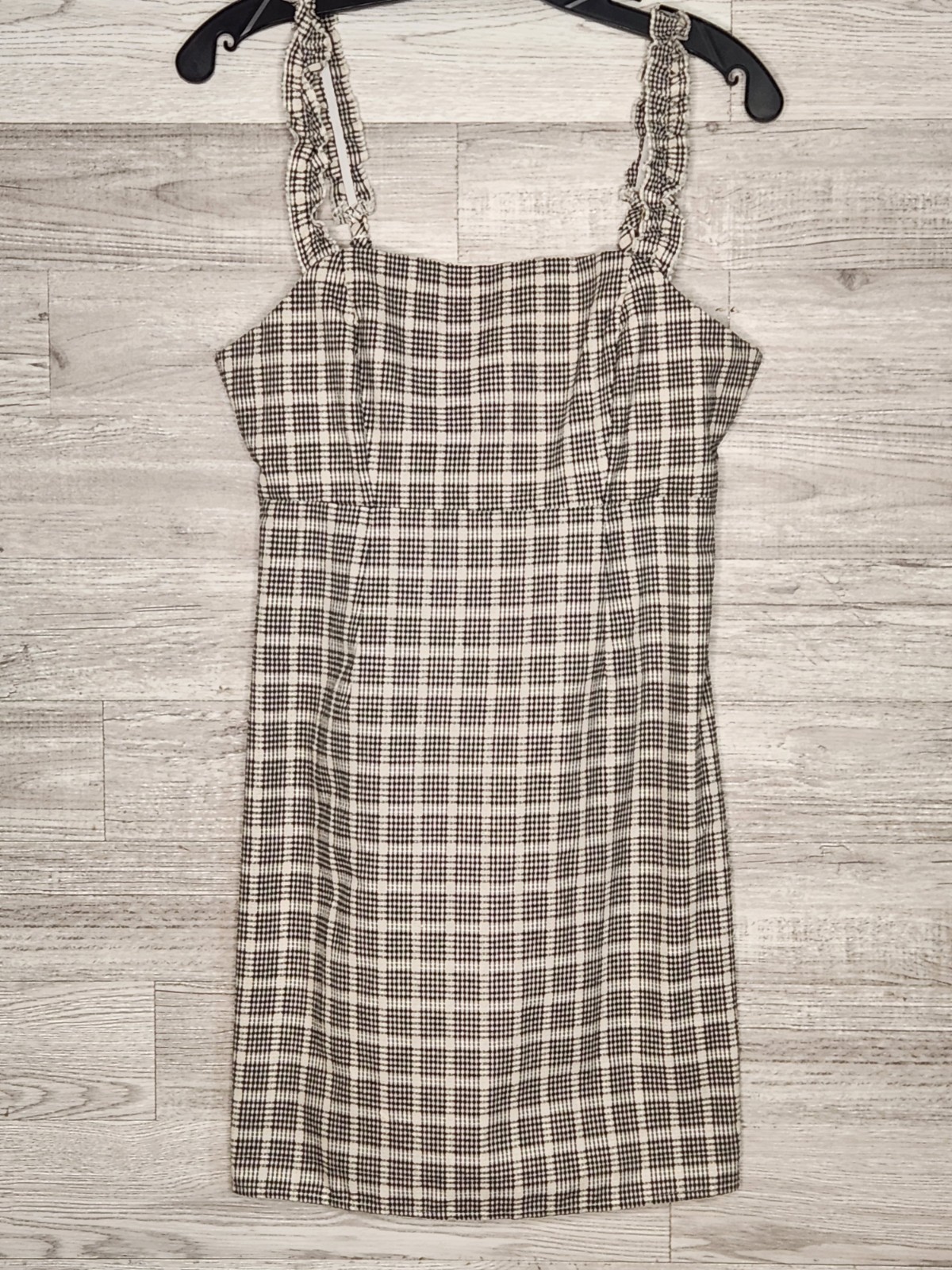 LA Hearts Women’s Black & White Plaid Ruffle Strap Mini Dress Size Small New