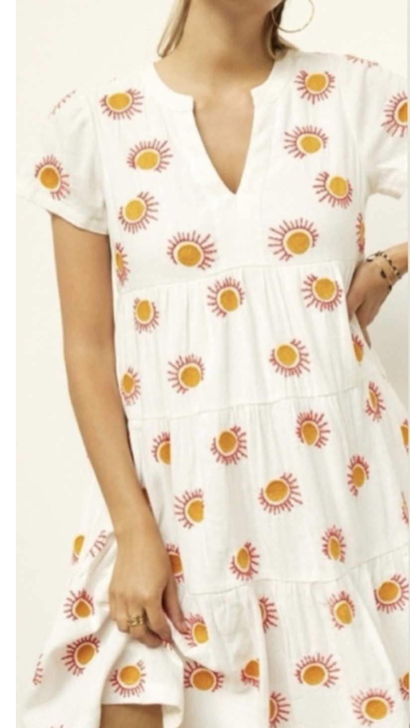 Maeve Cream Embroidered Tiered Dress – Medium EUC