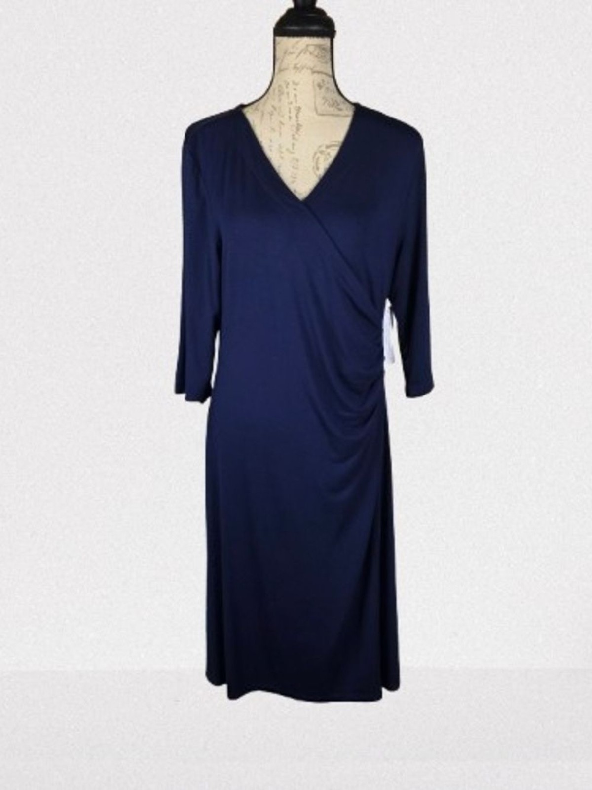 NEW Soft Surroundings Classic Wrap-Style Women’s Dress Navy Blue Wmn’s Lg