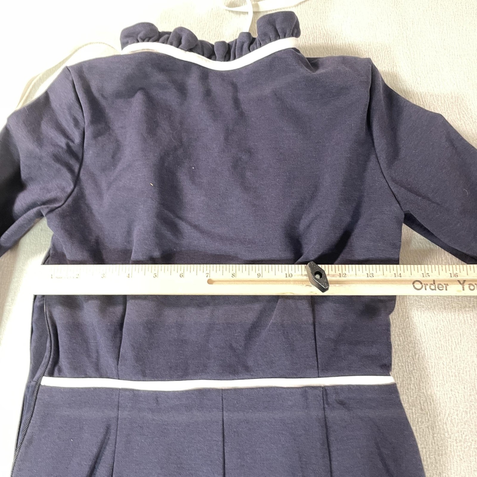 Boden Dress Womens 6 Blue Modest Cottage Ruffle High Neck Prairie Farm Midi Work