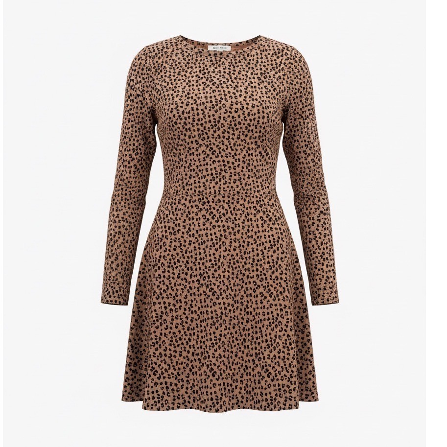 Wild Honey Womens Leopard Print Glitter Long Sleeve Mini Dress WID160B Brown M