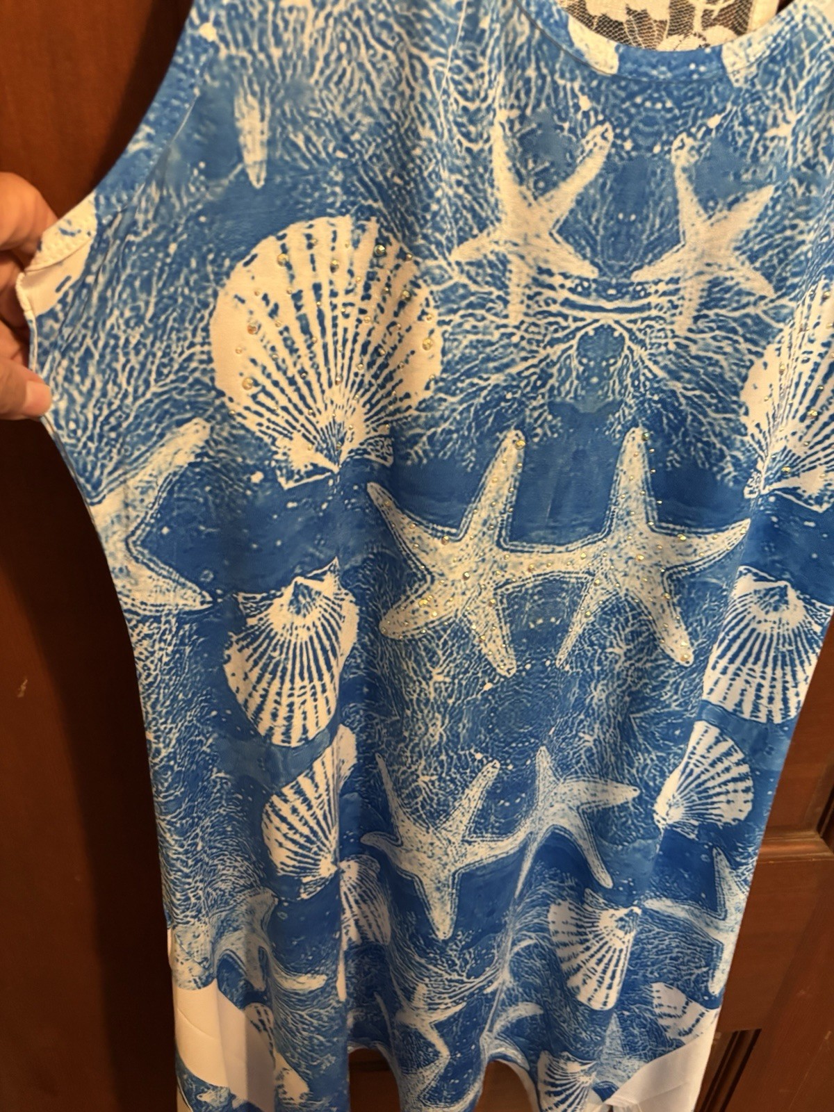 India Boutique Swim Coverup Silky Beachy Seashell Star Fish Sequins One Size EUC