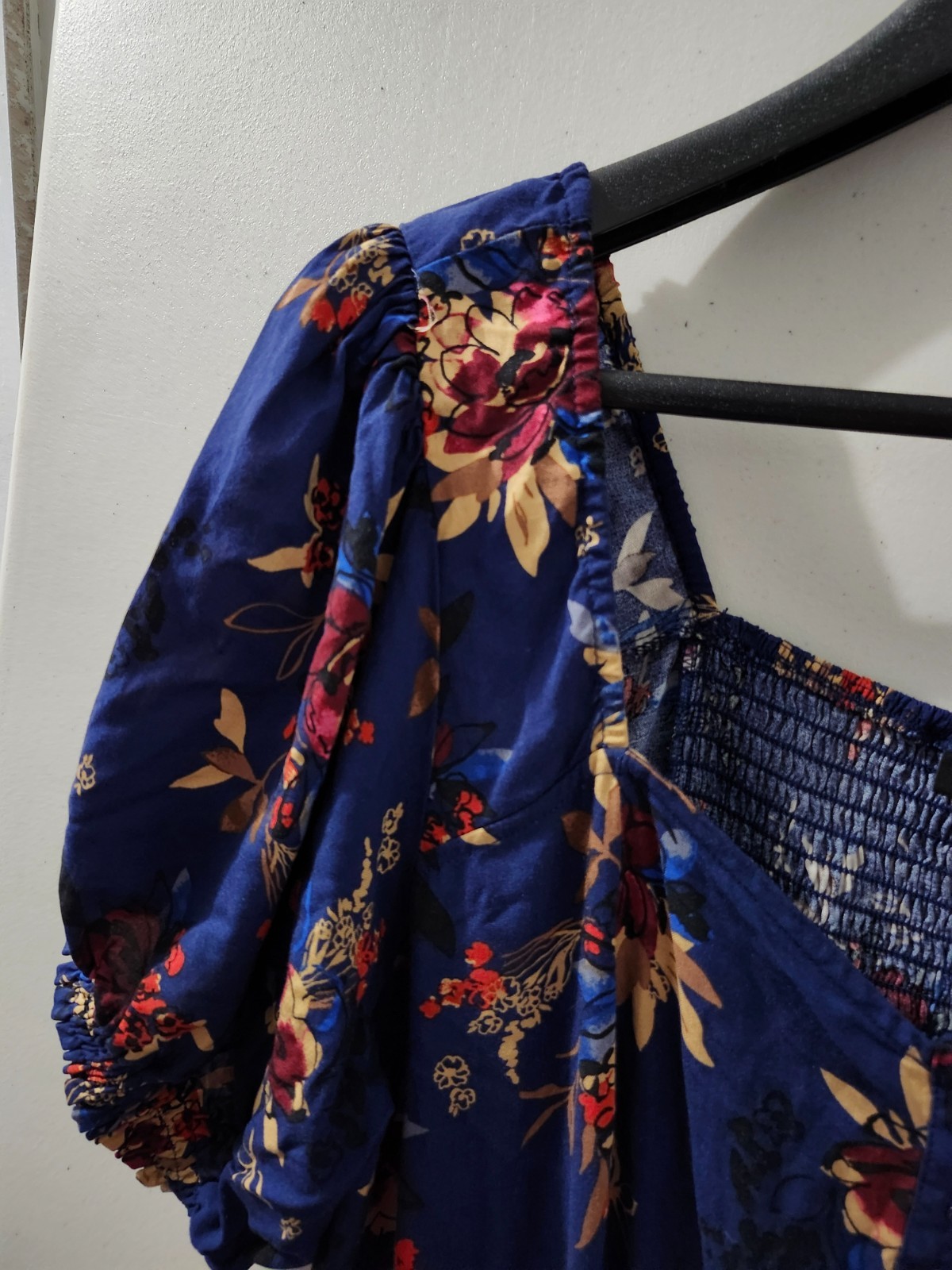 Torrid Dress Womens 1X Blue Skater Hook Eye Henley Floral Smock Short Sleeve Pkt