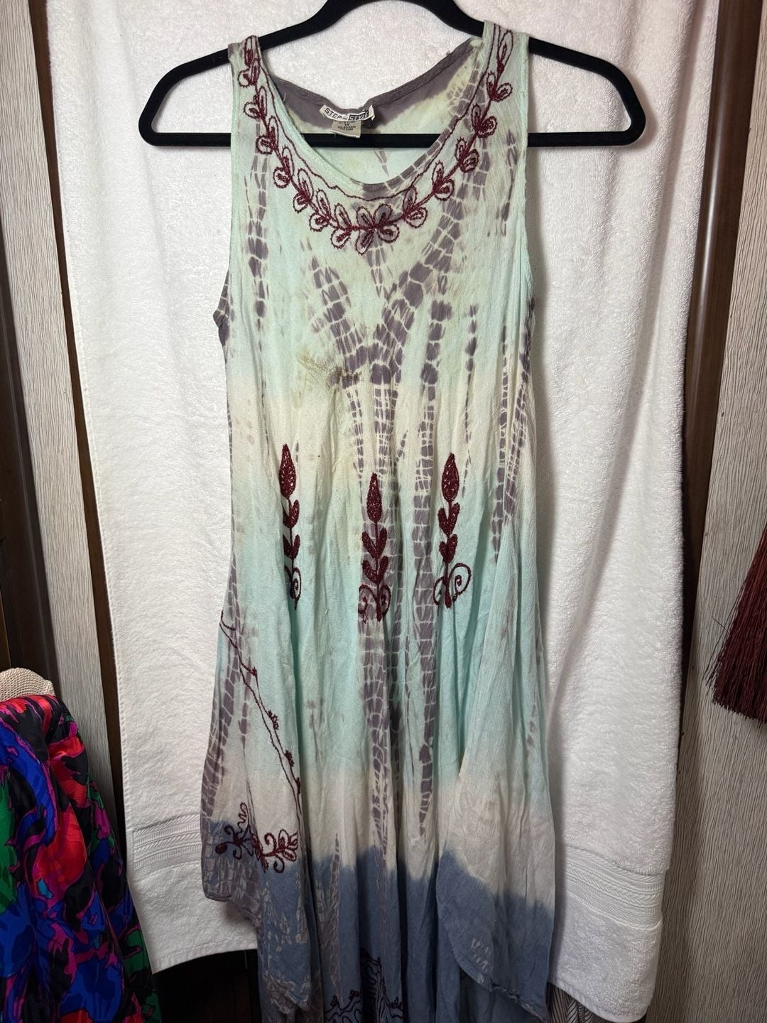 Step In Style Embroidered Tie-Dye Rayon Tank Dress Size 1X