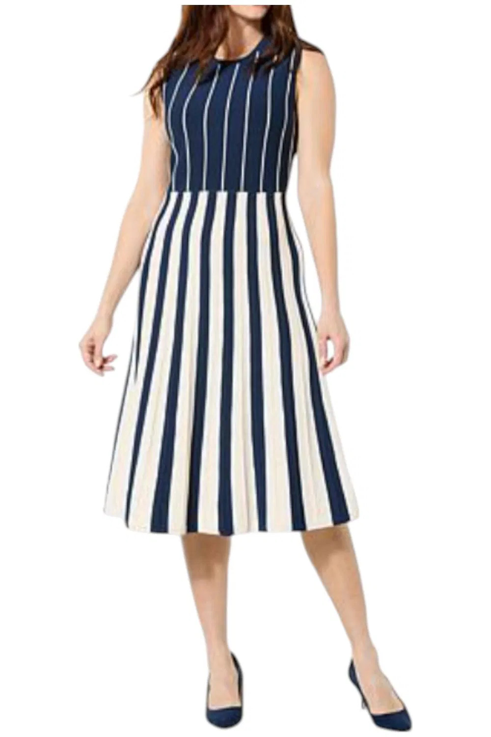 GREY by Jhoan Sebastian Women’s Grey Pleated Knit Dress Navy/Cream