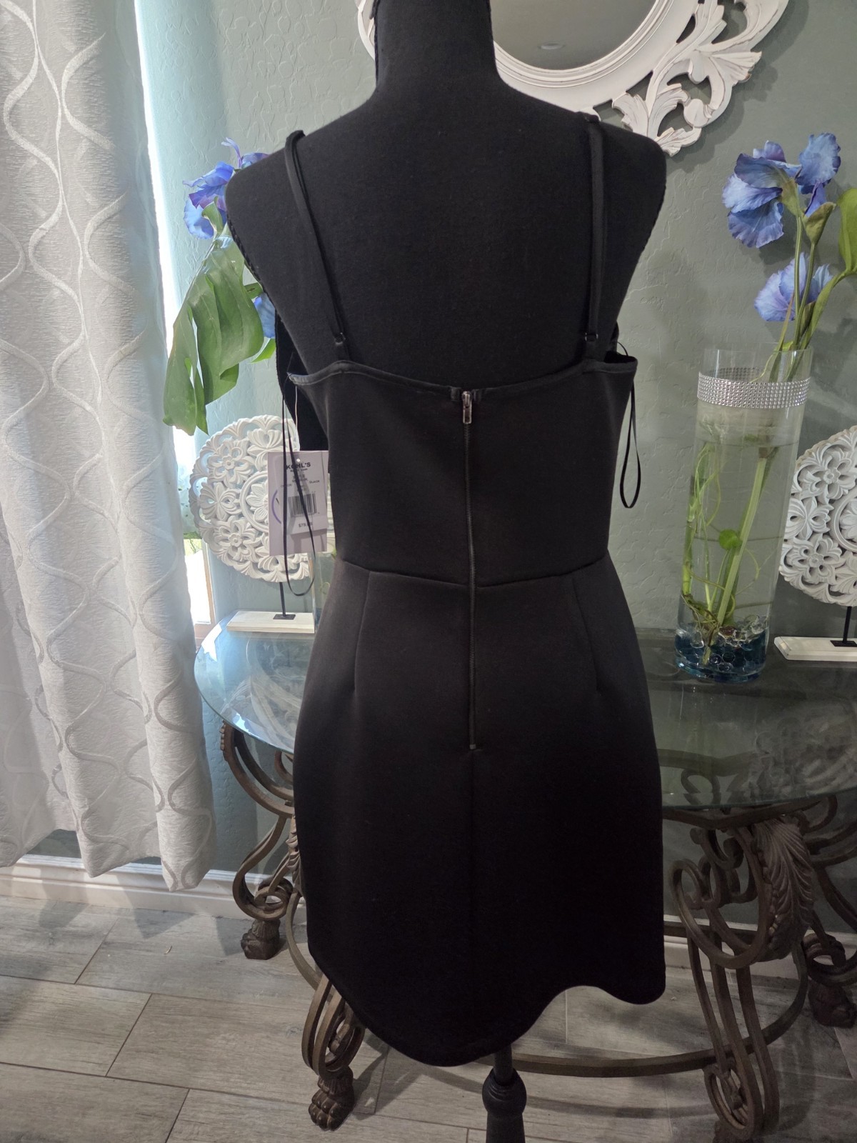 Kohl’s Black Solid Square Neck Sleeveless Ruffle Zip Mini Dress Juniors 11/12